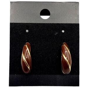 3/15 Vintage 80s Avon gold and brown enameled earrings